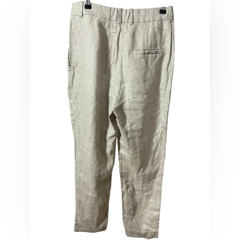 COS Metallic Linen Blend Pleated Trousers – Shimmering Silver Beige Size US 4